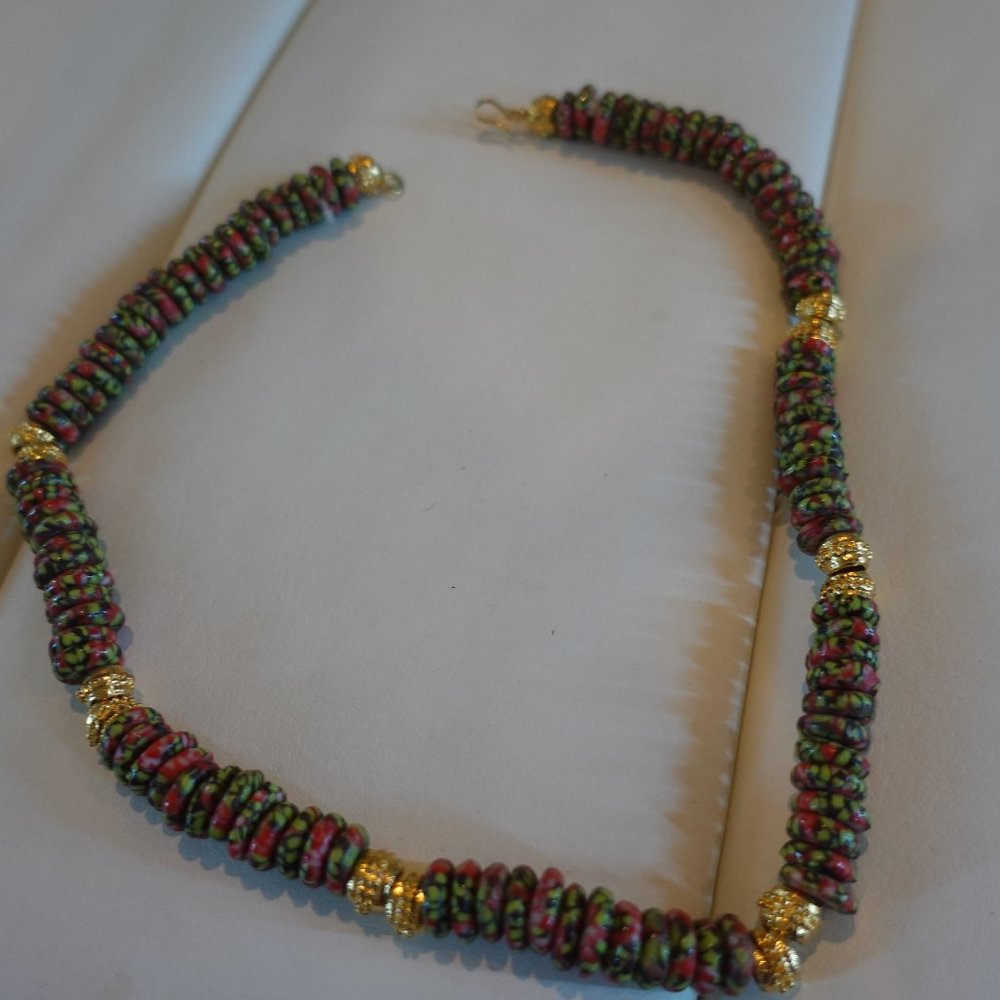 Pink and Green Beaded Necklace